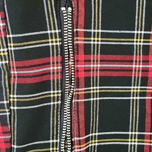Zara Red Black Tartan Plaid High Rise Leggings Punk Grunge - Size Medium - Picture 3 of 6